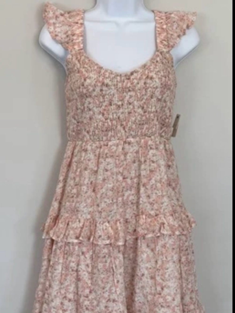 Ultra Flirt Peach Floral Ruffle Tiered Dress